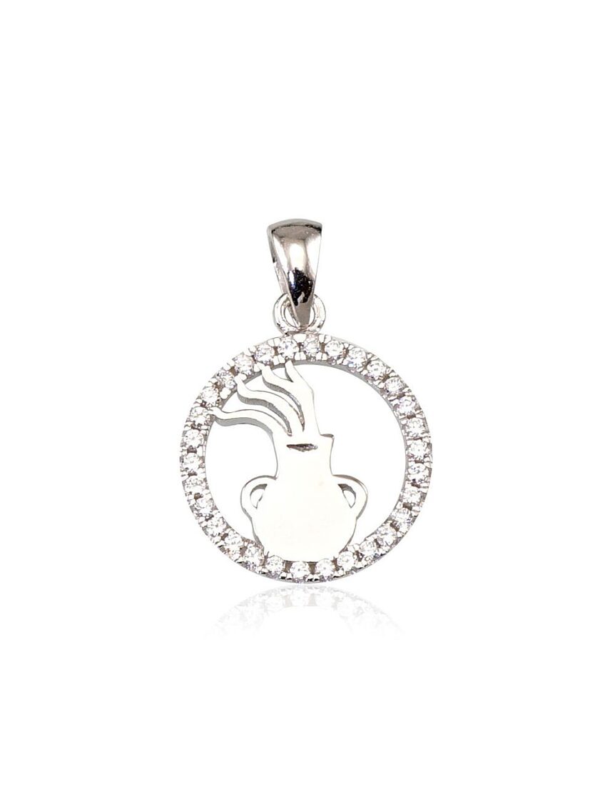 Ūdensvīra horoskopa zīmes sudraba kulons ar fluorītu – radoša un oriģināla dāvana mūsdienīgai personībai.