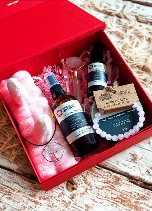 Luksusa dāvanu komplekts sievietei – rozā kvarcs, dabīgā kopšana un Dzīvības koks