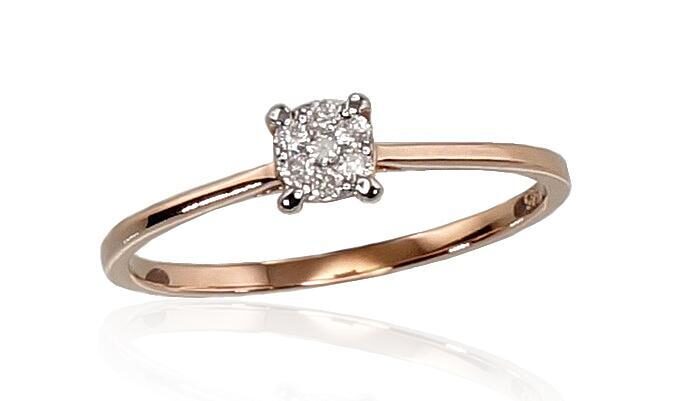 Помолвочное золотое кольцо с бриллиантами – красное золото 585° с родиевым покрытием, размер 17