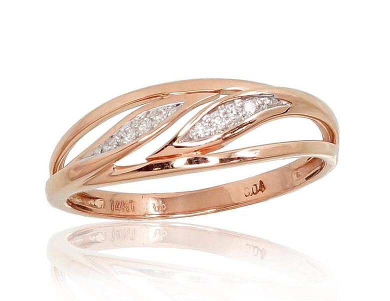 Zelta gredzens ar briljantiem, 585° sarkanais zelts ar rodija pārklājumu, 18.5 izmērs