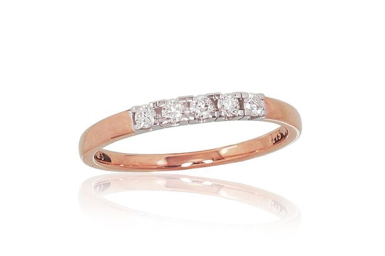 Gold Ring with Diamonds, 585 Rose and White Gold, Size 16