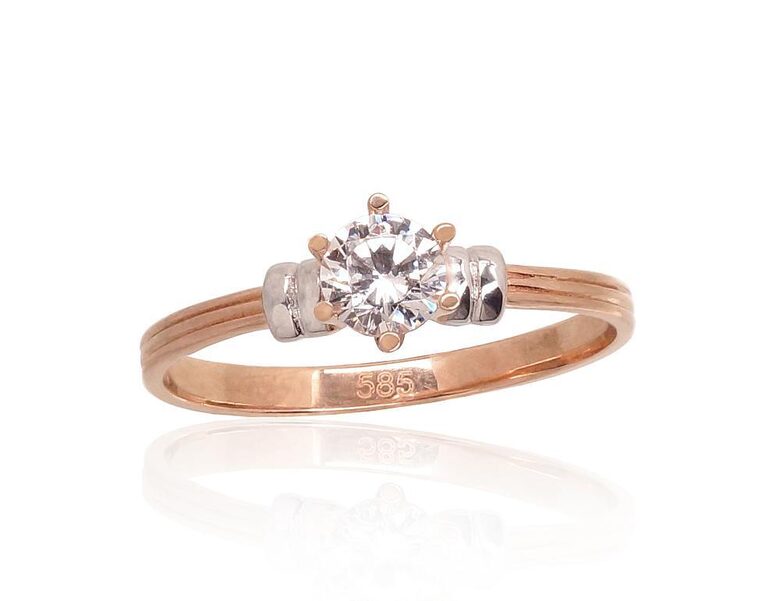 Women’s Gold Ring with Zirconia, 585° Red Gold with Rhodium Plating, size 18