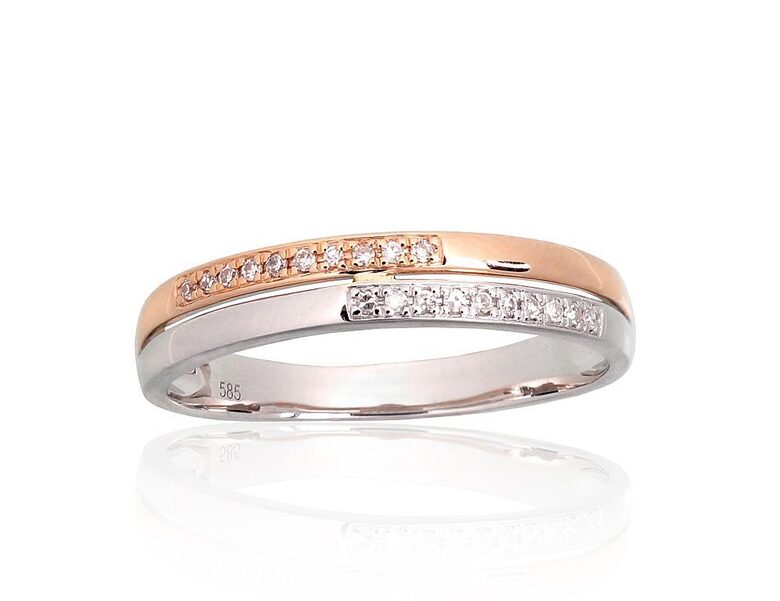 Zelta gredzens ar briljantiem – 585° sarkanais un baltais zelts, 18. izmērs