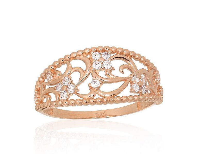 Gold Ring with Zircon, Red Gold, Size 18.5