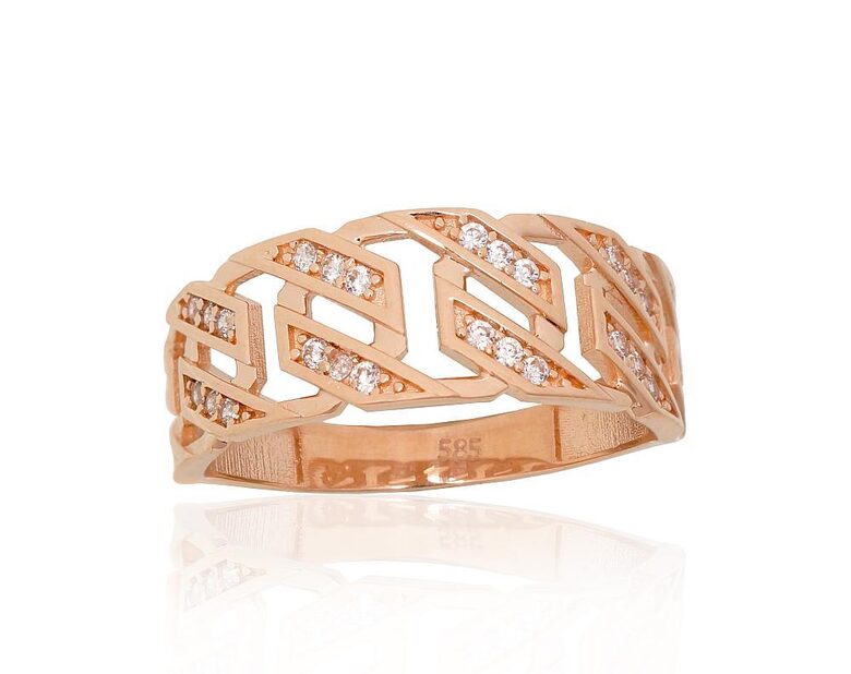 Gold Ring with Zircon, Red Gold, Size 18