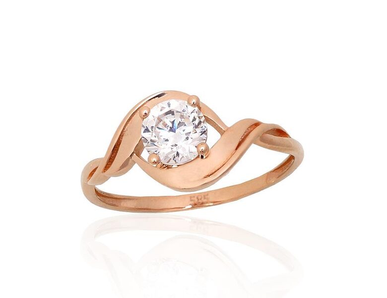 Zelta gredzens, Sarkanais zelts 585°, cirkoni, izmērs 18.5