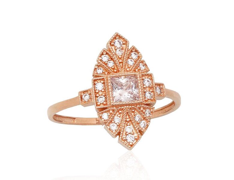 Sieviešu Zelta Gredzens ar Cirkoniem – 585° Sarkanais Zelts, Izmērs 18.5