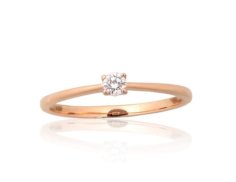 Zelta gredzens ar briljantiem, Sarkanais zelts 585°, 0.097ct, izmērs 16.5