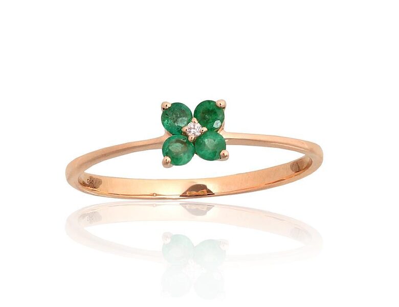 Золотое кольцо с бриллиантами и изумрудом, красное золото 585°, размер 16.5