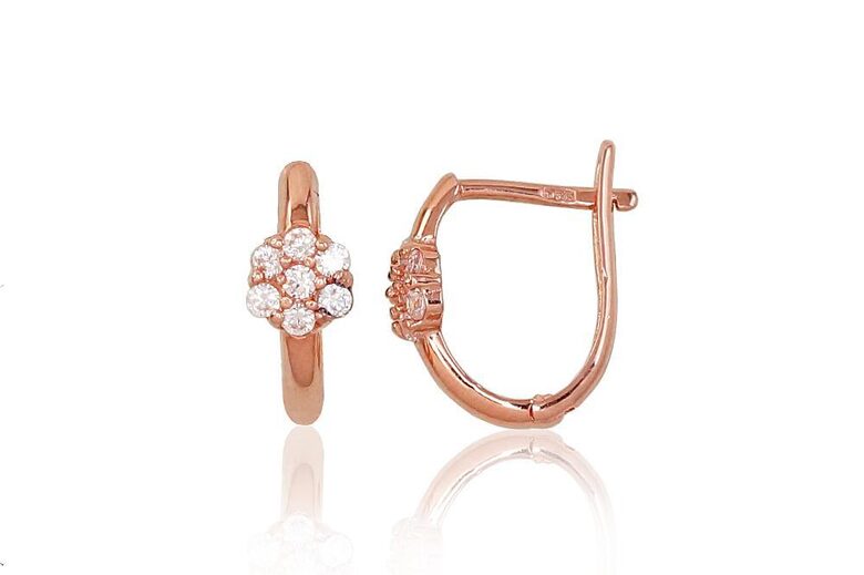 Gold Earrings with Zircons and English Lock – 585 Red Gold