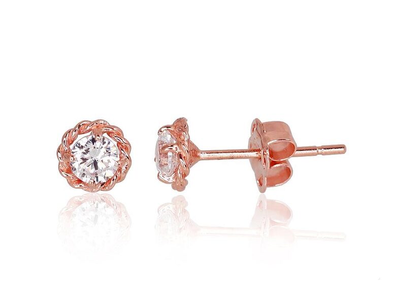 Zelta auskari-nagliņas ar cirkoniem, 585° sarkanais zelts