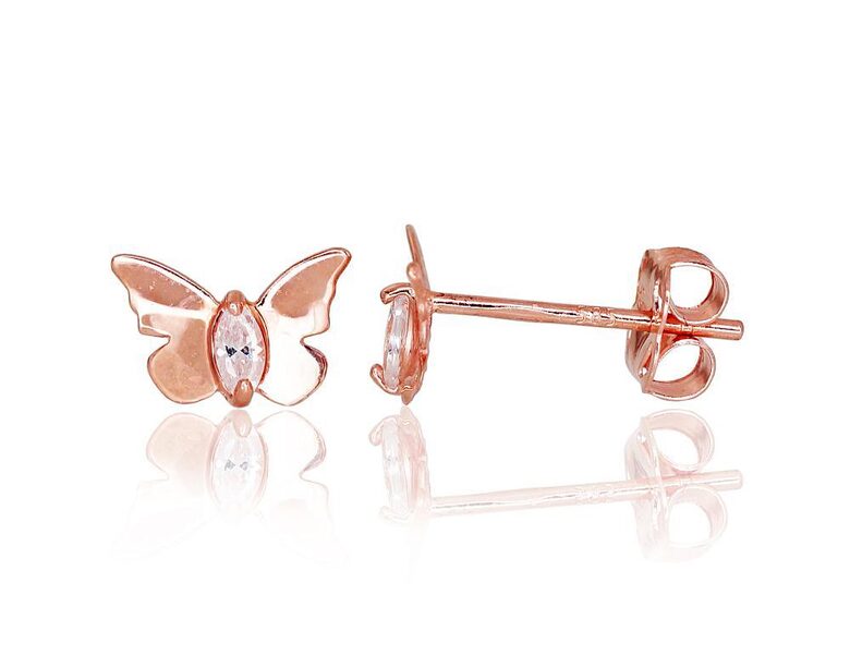 Золотые серьги-гвоздики Бабочка с цирконами, красное золото 585°, 5 мм