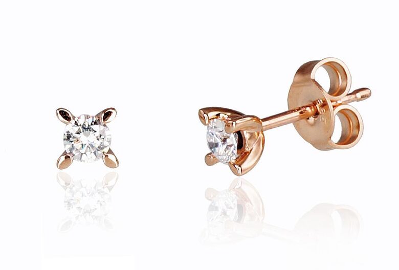 Золотые серьги-гвоздики с бриллиантами, красное золото 585°, 4 мм