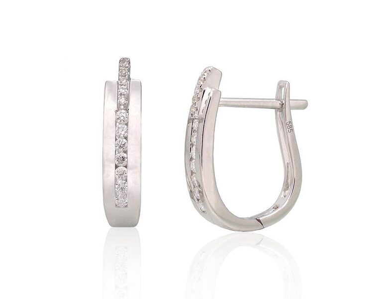 Золотые серьги с бриллиантами, английский замок – белое золото 585°