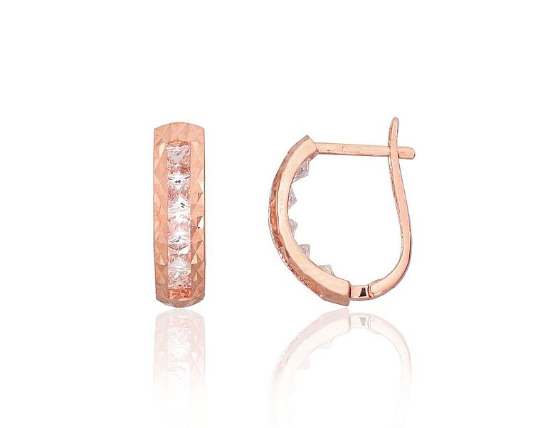 585 Red Gold Earrings with English Lock and Zircons