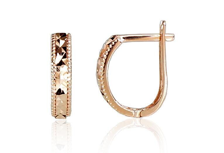 Золотые серьги с английской застёжкой, 585 красное золото, 13 мм