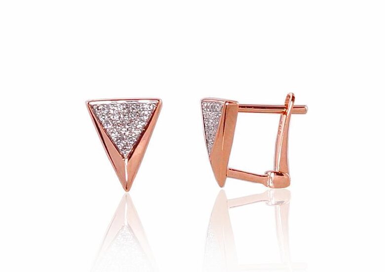 Zelta auskari ar briljantiem, 585° sarkanais zelts ar rodija pārklājumu, “angļu” slēdzis