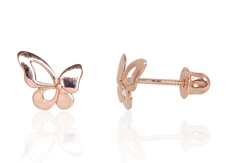 Bērnu zelta auskari-nagliņas ar skrūvēm “Taurenis”, 585° sarkanais zelts