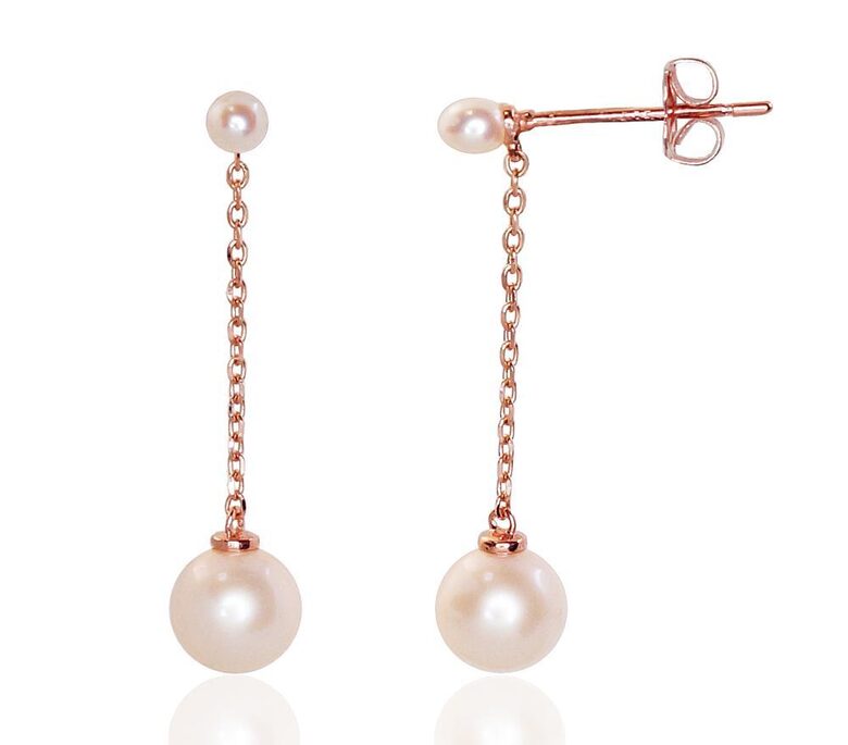 Gold stud earrings with pearls, Red Gold 585°