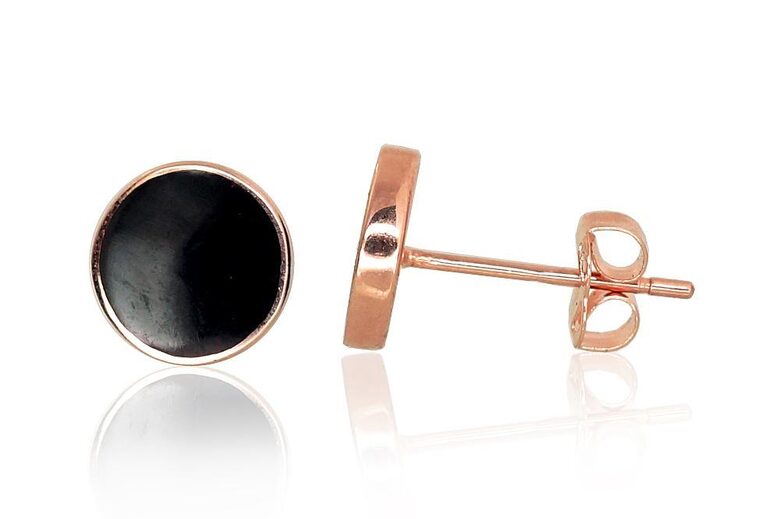 Золотые серьги-пусеты с чёрной пластикой, красное золото 585°