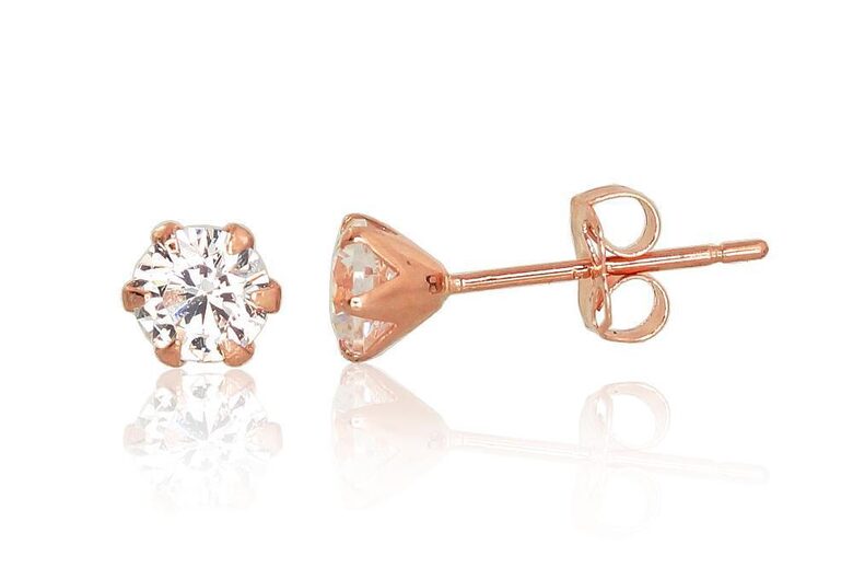 Bērnu zelta auskari-nagliņas ar cirkoniem, 585° sarkanais zelts (4 mm)