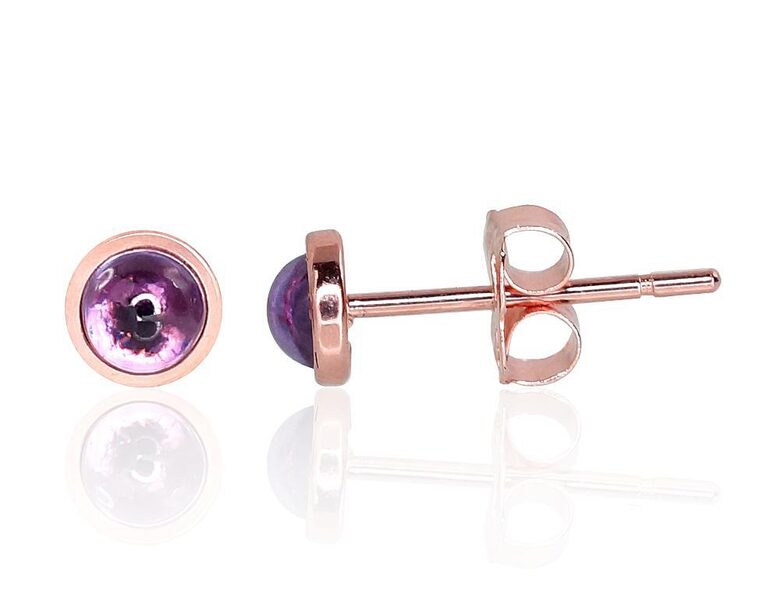 Zelta auskari-nagliņas, Sarkanais Zelts 585°, Ametists, 0.41 g, 4 mm