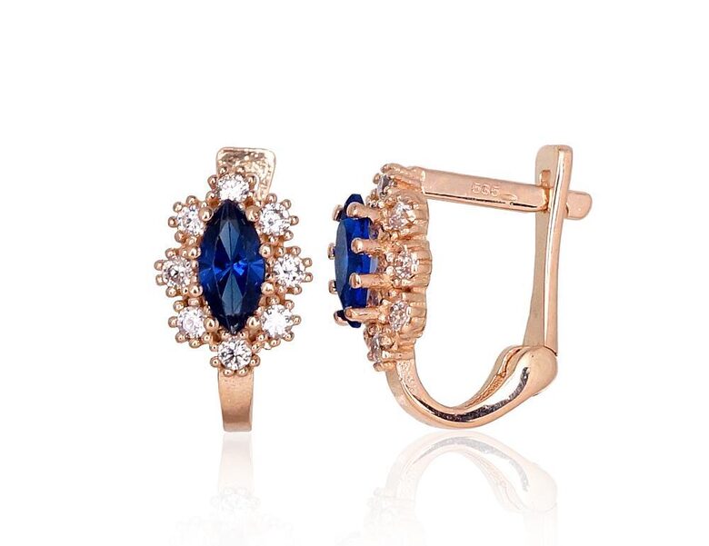 Zelta auskari ar “angļu” slēdzēju, Sarkanais Zelts 585°, Cirkoni