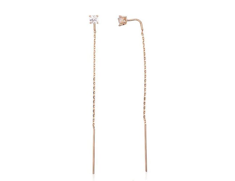 Sieviešu zelta auskari ar cirkoniem – Sarkanais Zelts 585°, 66 mm eleganti auskari