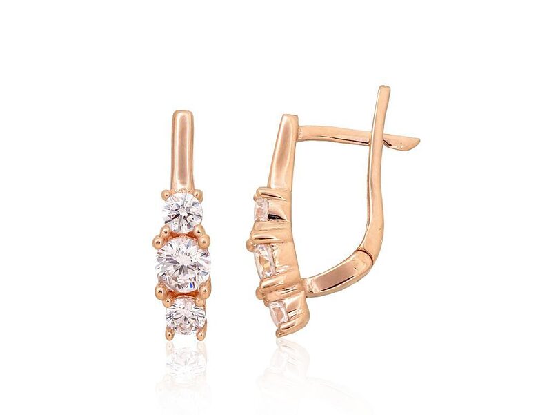 Women’s Gold Earrings with English Lock and Zirconia – 585° Red Gold
