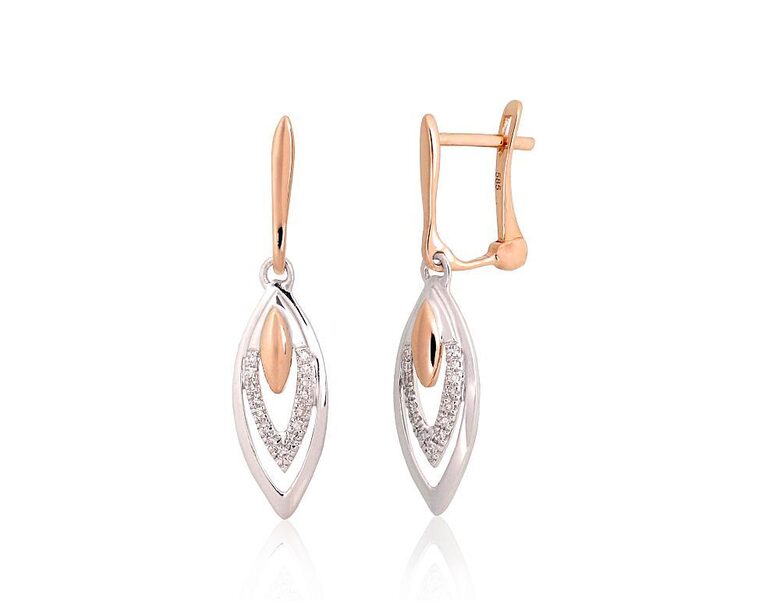 Gold Earrings with Diamonds and English Lock – 585 Red/White Gold