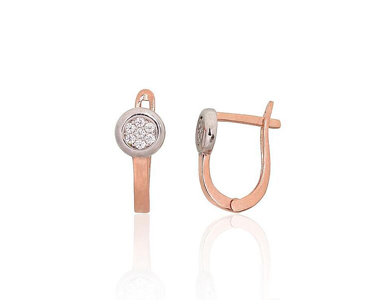585 Red Gold Earrings with English Lock and Zircons