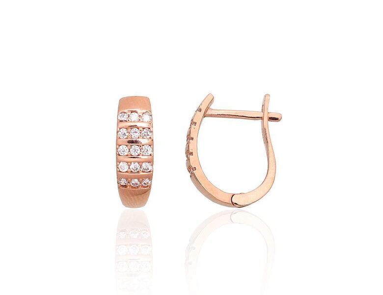 Золотые серьги с английским замком и цирконами, красное золото 585°