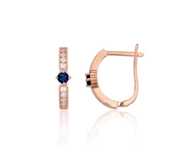 Золотые серьги с английским замком 14 мм, Красное Золото 585°, цирконы