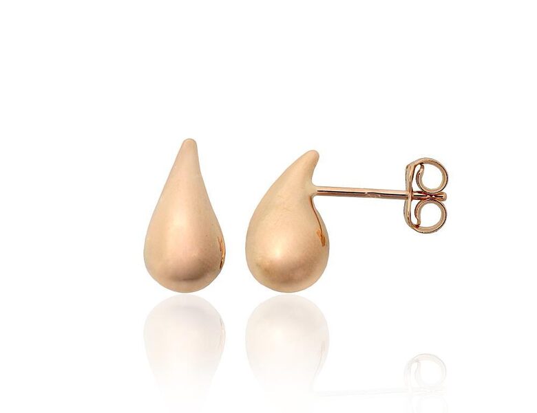 Золотые серьги–гвоздики “Капля”, Красное Золото 585°