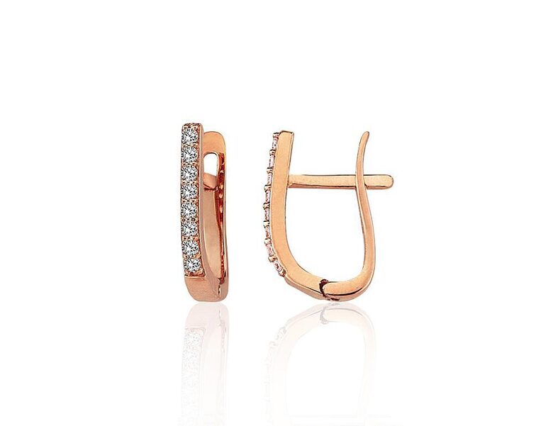 Золотые серьги с цирконами и английским замком, 585° красное золото