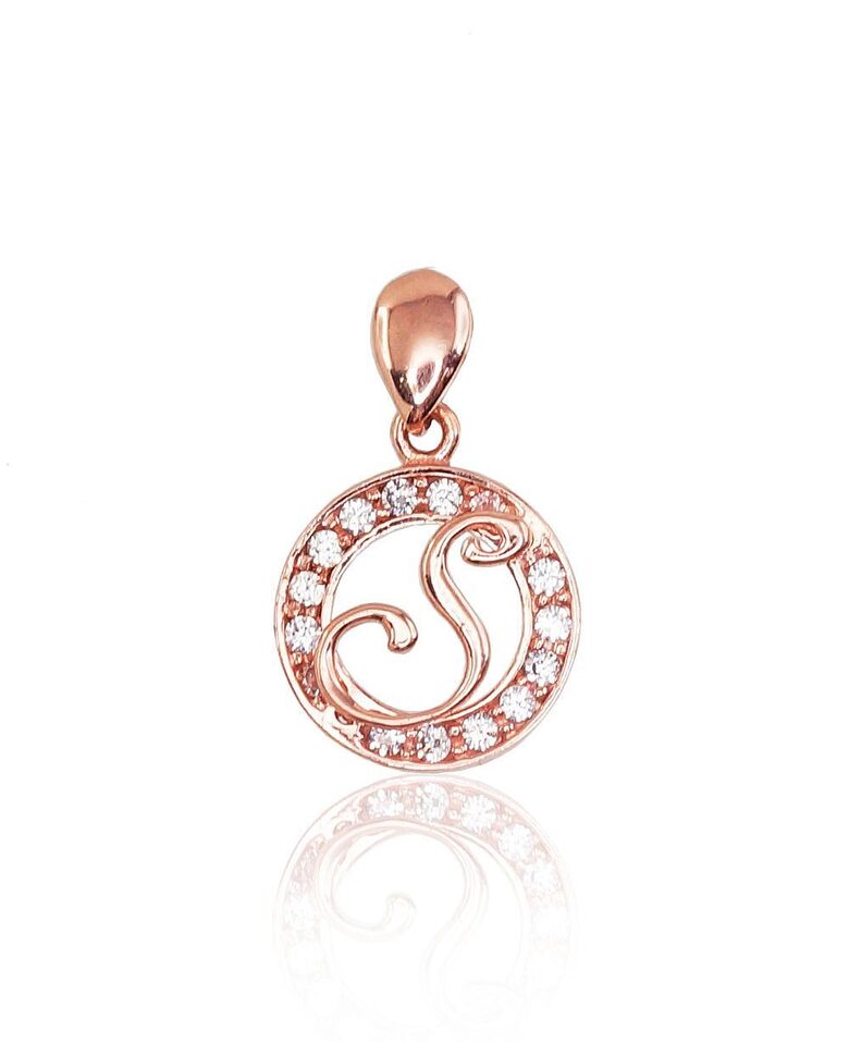 Золотой кулон буква «S», Красное Золото 585°, Фианиты, 17 мм