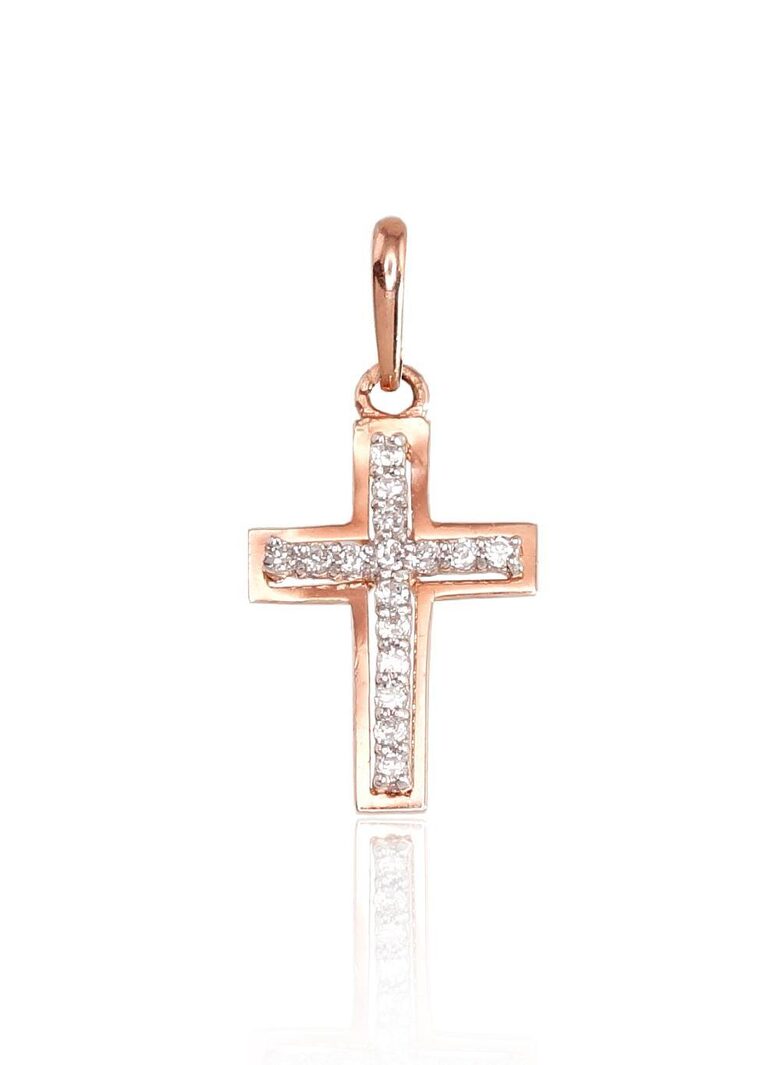 Zelta kulons "Krustiņš", Sarkanais/Baltais Zelts 585°, Cirkoni, 0.37 g, 19 mm