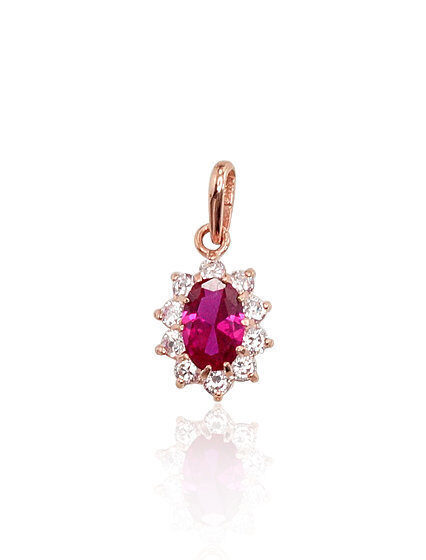 Gold Pendant with Pink Zirconia, 585 Red Gold
