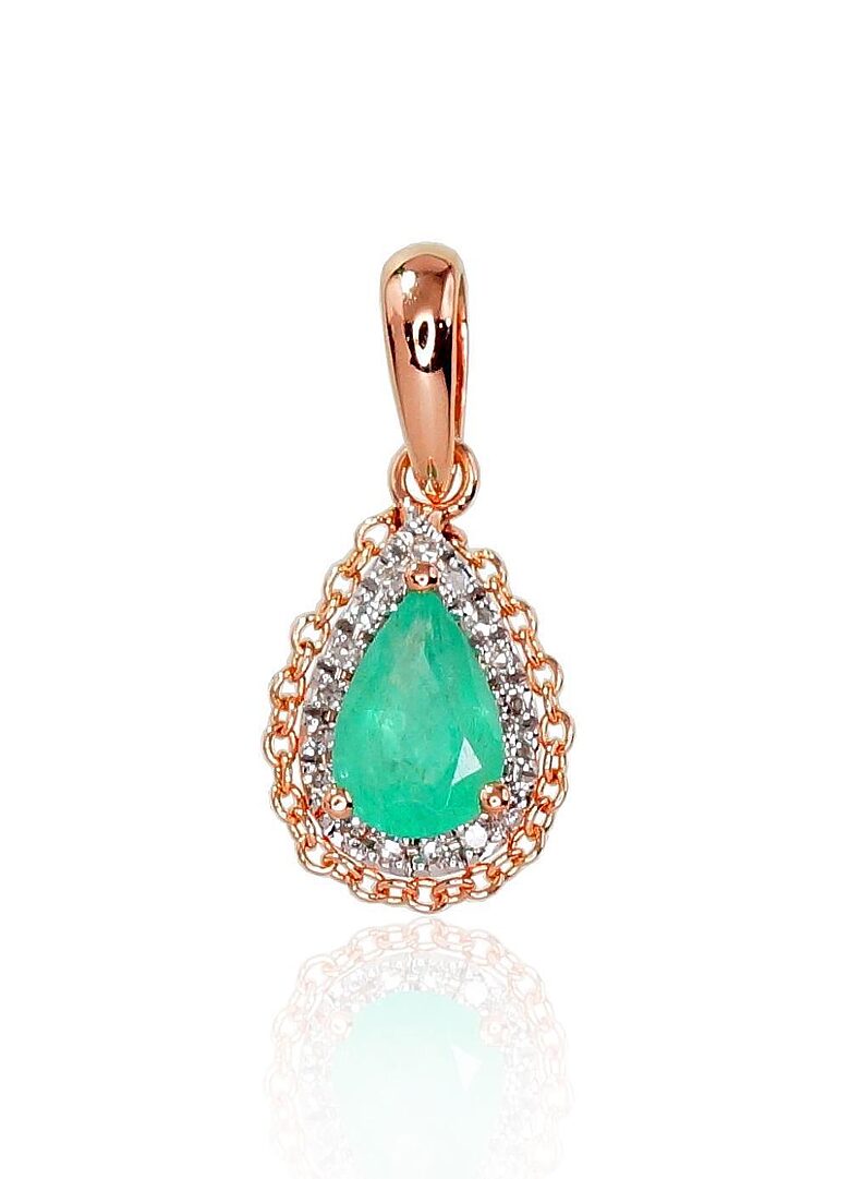 Gold Pendant with Emerald and Diamonds – 585 Red Gold