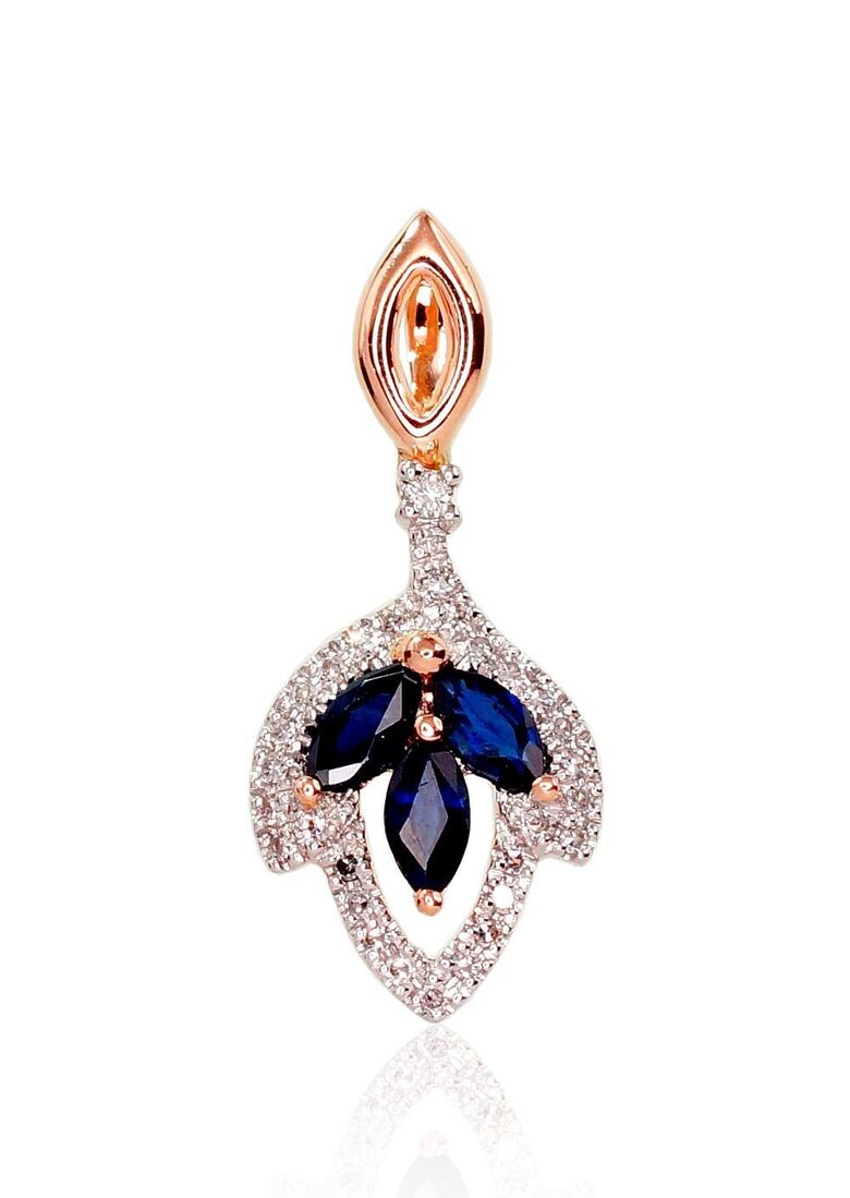 Zelta kulons ar safīru un briljantiem, 585° sarkanais zelts ar rodija pārklājumu, 20 mm