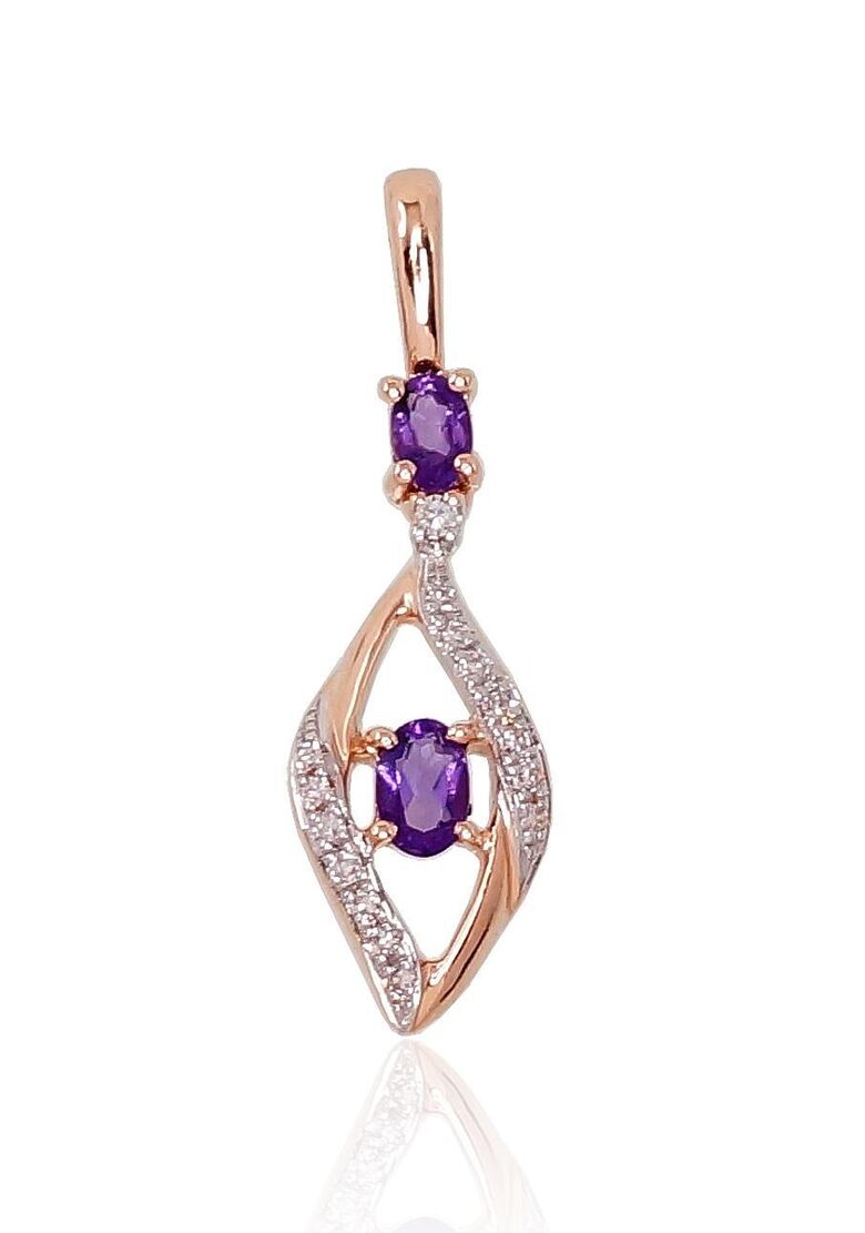 Gold Pendant with Amethyst and Diamonds – 585 Red Gold