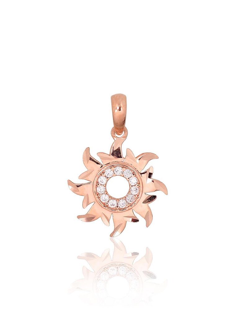 Золотой кулон Солнце с цирконами 17 мм, Красное золото 585°