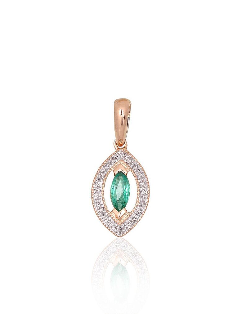 Gold Pendant with Emerald and Diamonds – 585 Red Gold
