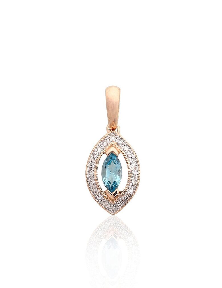 Gold Pendant with Blue Topaz and Diamonds – 585 Red Gold