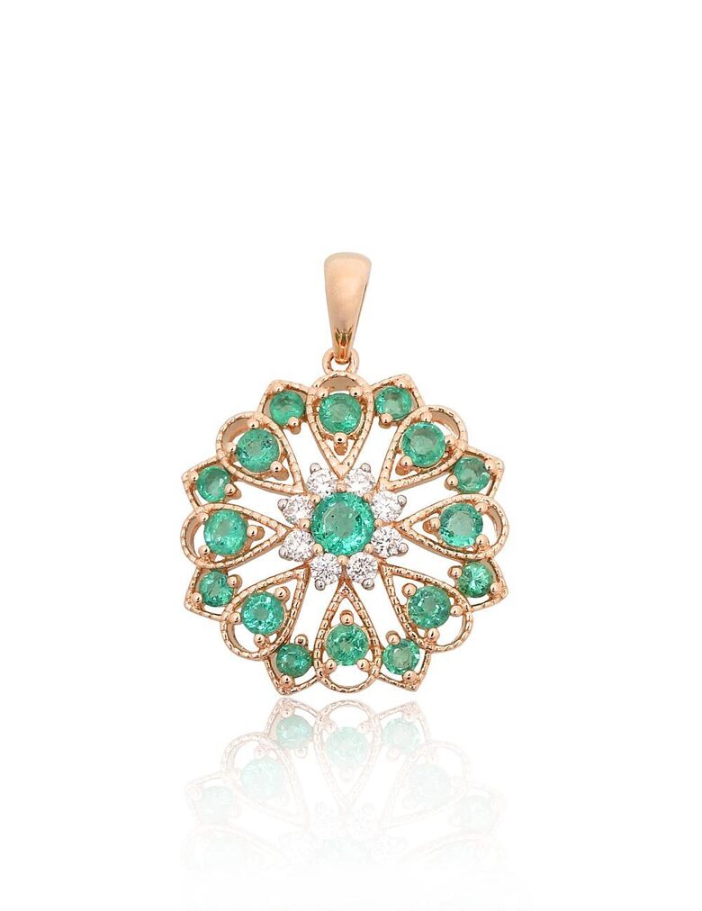 Zelta kulons ar briljantiem un smaragdu, 585° sarkanais zelts