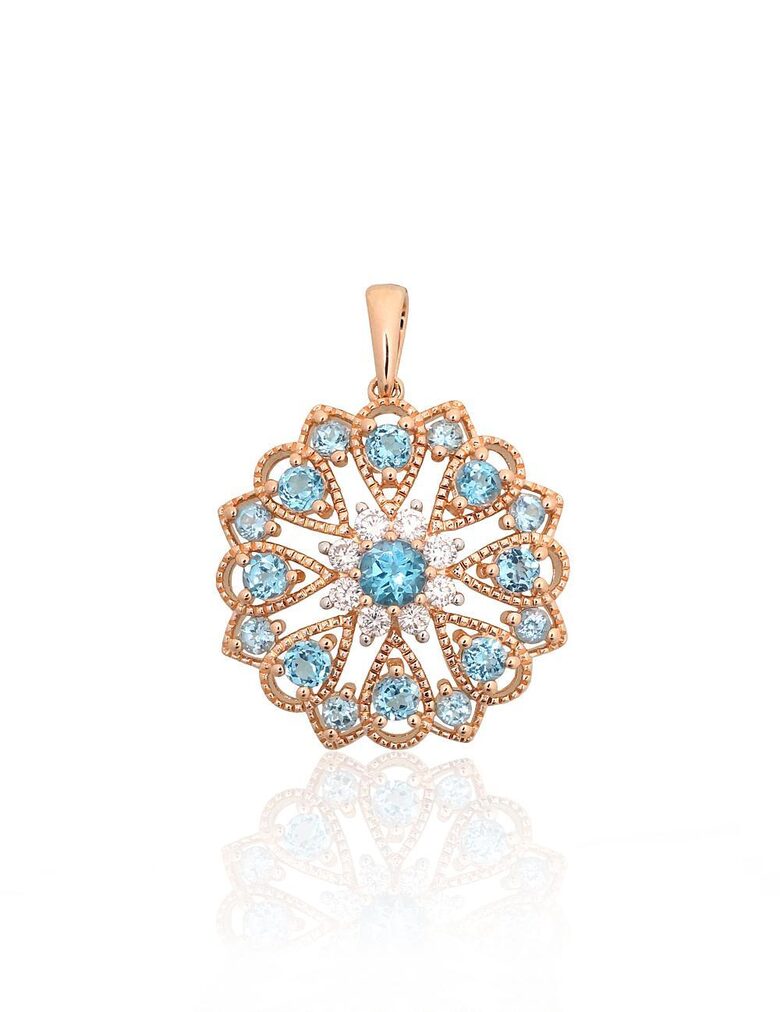 Zelta kulons ar briljantiem un zilo topāzu, 585° sarkanais zelts