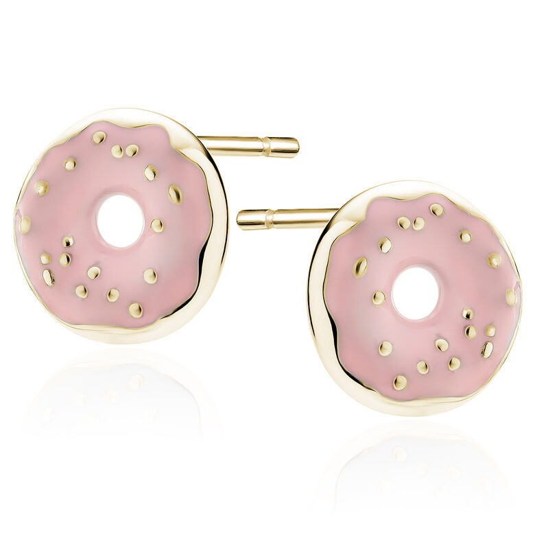 Kids Sterling Silver Donut Stud Earrings – 14K Yellow Gold Plated