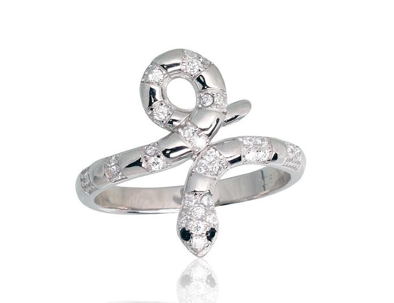 Sudraba gredzens Čūska ar cirkoniem, 925°, rodija pārklājums, izmērs 18