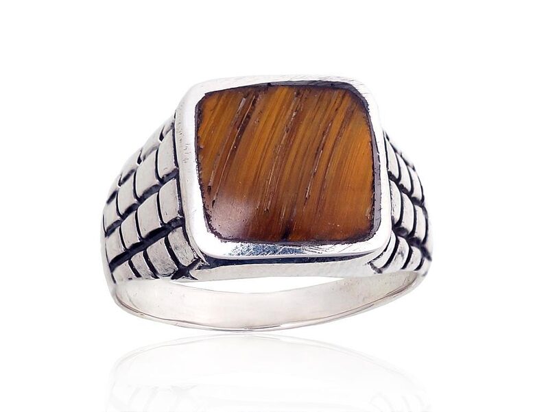 Мужское серебряное кольцо с тигровым глазом, серебро 925°, оксидированное, размер 20
