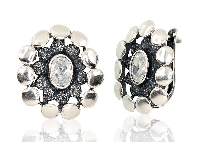 Silver earrings with cubic zirconia and English lock – 925 sterling silver, 22 mm